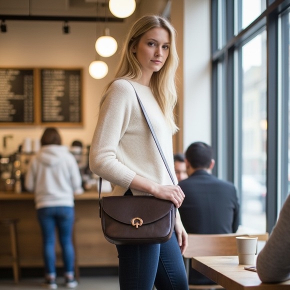 genuine leather Handbags - Sophisticated Dark Brown Crossbody Bag